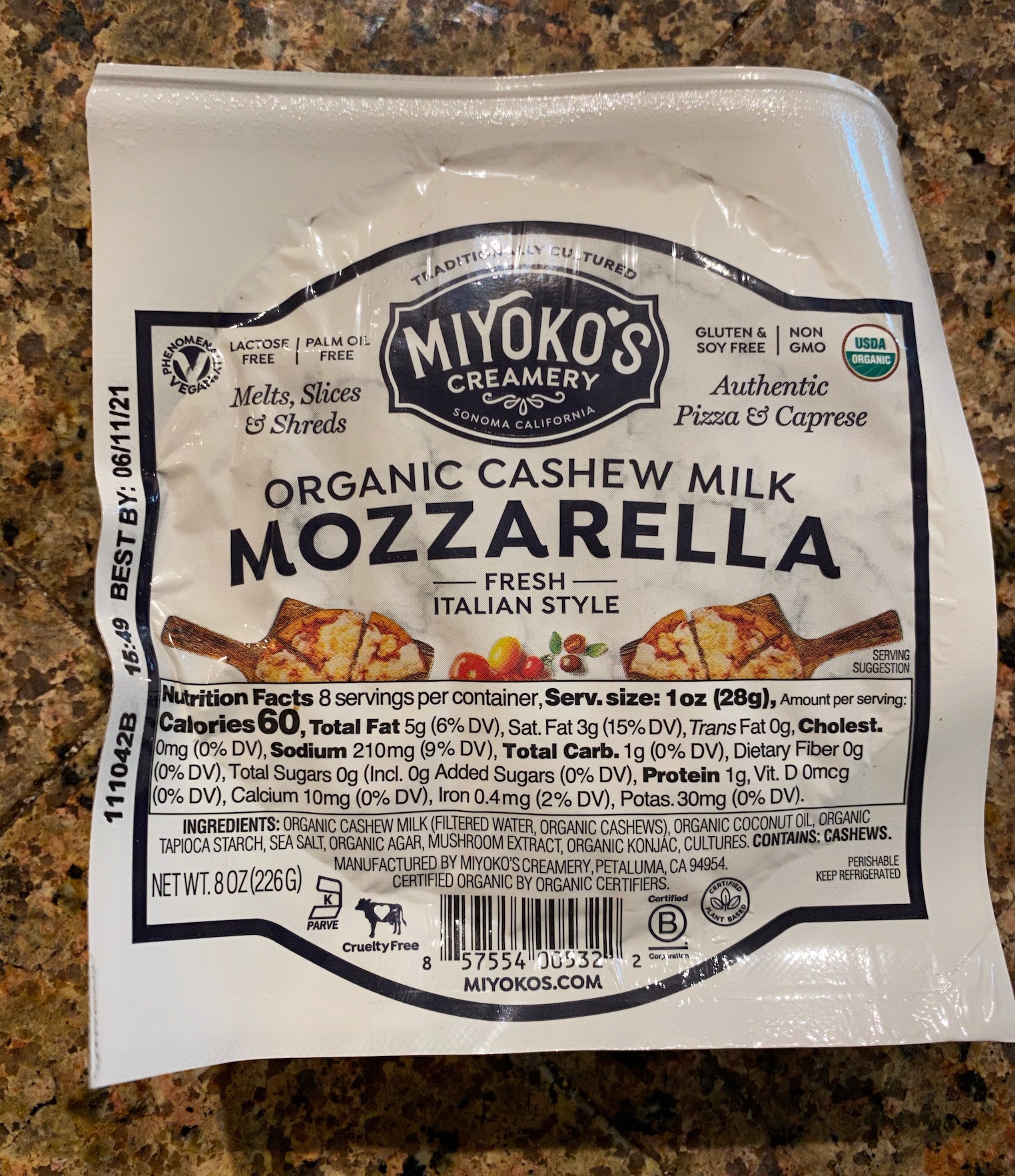 Miyoko's Mozzarella - 1oz is 60 Calories